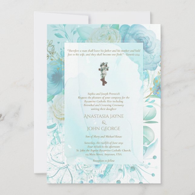 BYZANTINE Crowning Ceremony Wedding Rite Teal Invitation (Front)