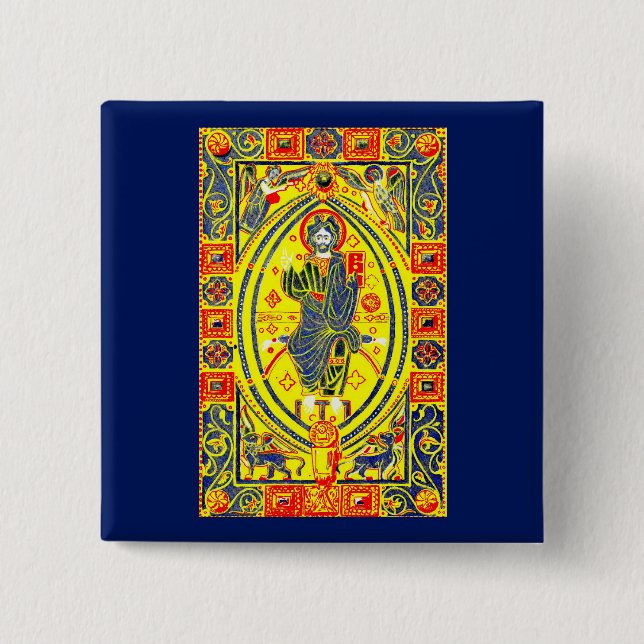 Byzantine folk art Jesus 2 Inch Square Button (Front)