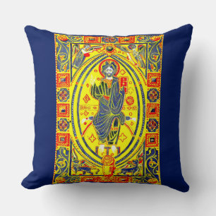 Byzantine folk art Jesus Throw Pillow
