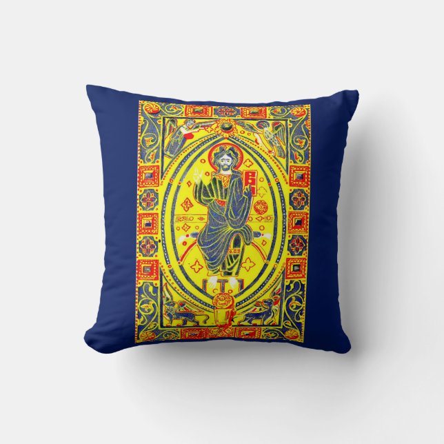 Byzantine folk art Jesus Throw Pillow (Front)