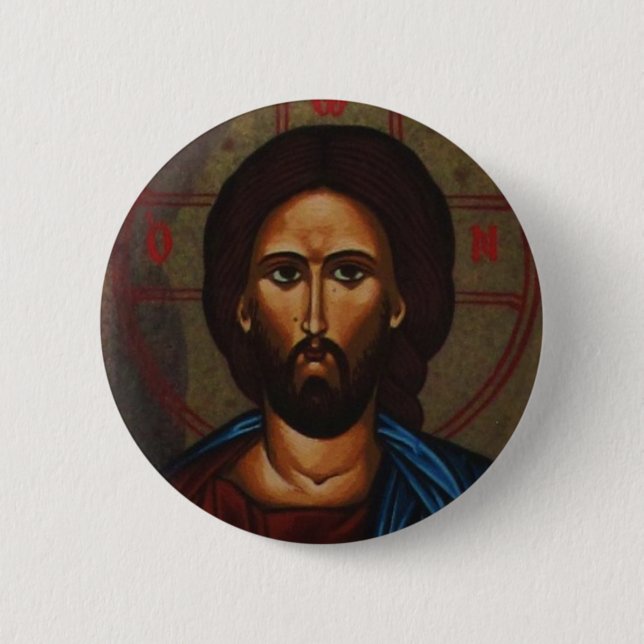 Byzantine Greek Orthodox Icon JESUS CHRIST 2 Inch Round Button (Front)