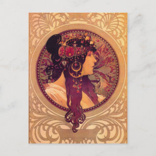 Byzantine Heads: Brunette Alfons Mucha Postcard