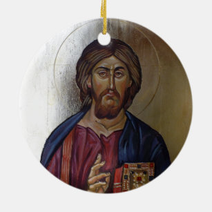Byzantine Icon of Christ Pantocrator Ceramic Ornament