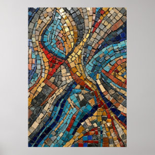 Byzantine Mosaic Art Poster   Roman Style Colourfu