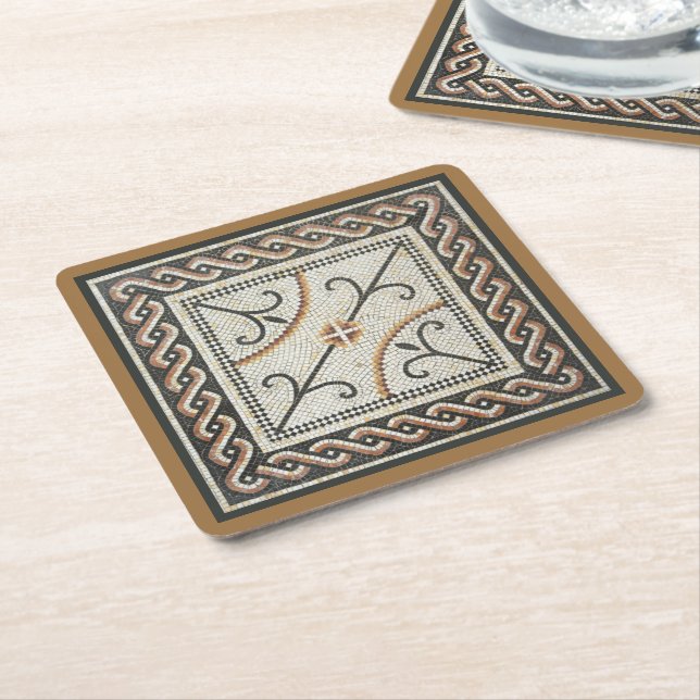 Byzantine Mosaic Tile Square Paper Coaster (Angled)