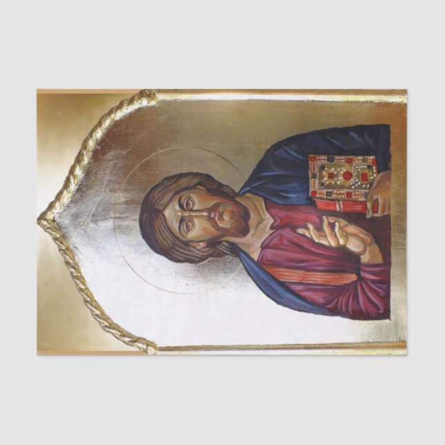 Byzantine Style Icon Of Christ Pantocrator Tissue Paper (Front)