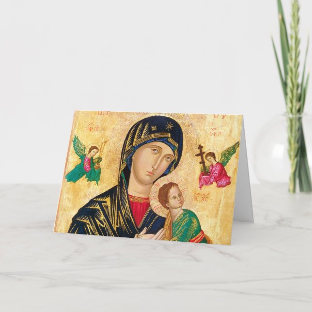 Byzantine Virgin Mary and Child Icon Christmas Holiday Card (Front)