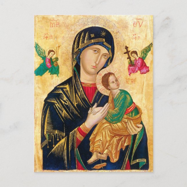 Byzantine Virgin Mary and Child Icon Christmas Postcard (Front)