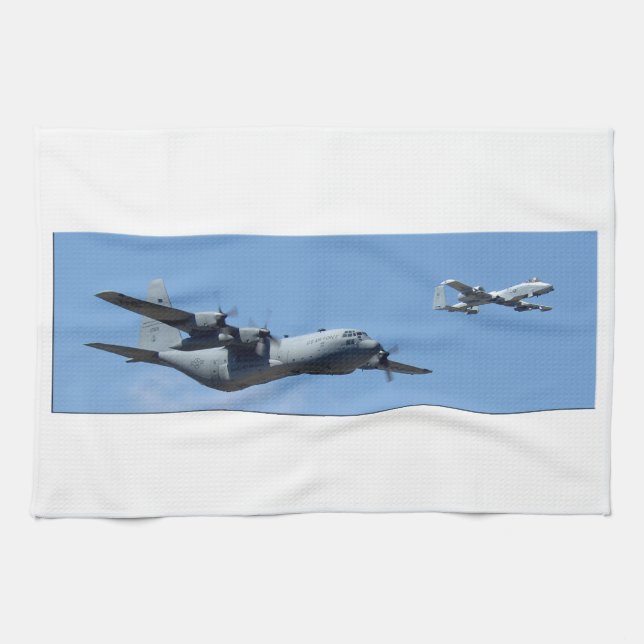 C130 HERCULES AND A10 WARTHOG IN FORMATION KITCHEN TOWEL (Horizontal)
