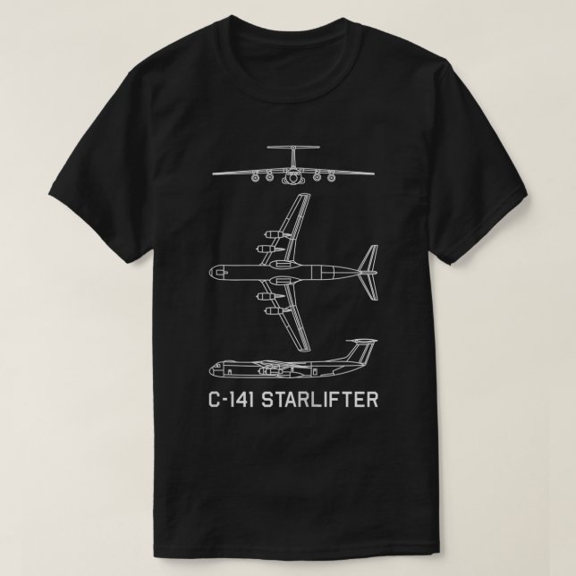 C141 Starlifter American Plane Airplane Blueprint  T-Shirt (Design Front)