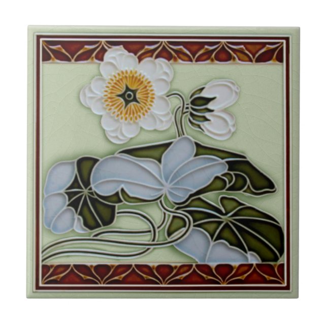 c1905 German Floral Art Nouveau Reproduction  Tile (Front)