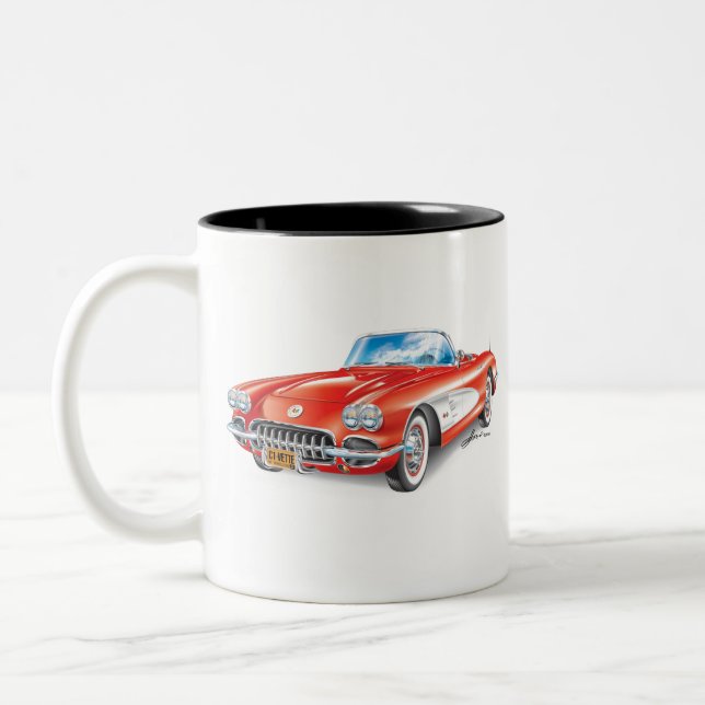 C1 Red Vette Illustration Two-Tone Coffee Mug (Left)