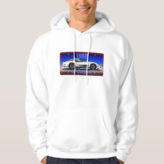 C3 1982 Corvette License Plate Art-Blue Background Hoodie (Front)