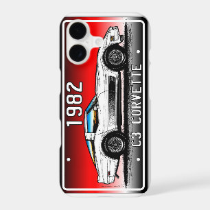 C3 1982 Corvette License Plate Art-Red Background
