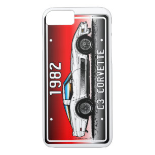 C3 1982 Corvette License Plate Art-Red Background Case-Mate iPhone Case
