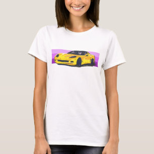 C6 Yellow Corvette Sportscar with Pink Stripe T-Shirt