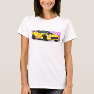 C7 Yellow Corvette Sportscar with Pink Stripe T-Shirt