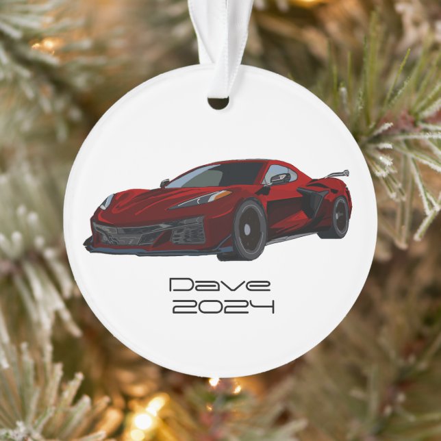C8 Corvette Sports Car Metallic Red Hand Drawn  Ornament (Tree)