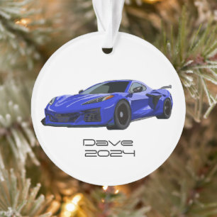 C8 Corvette SportsCar Elkhart Lake Blue HandDrawn  Ornament