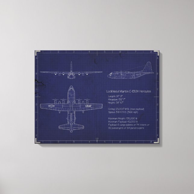 C-130H Blueprint on Canvas (Front)