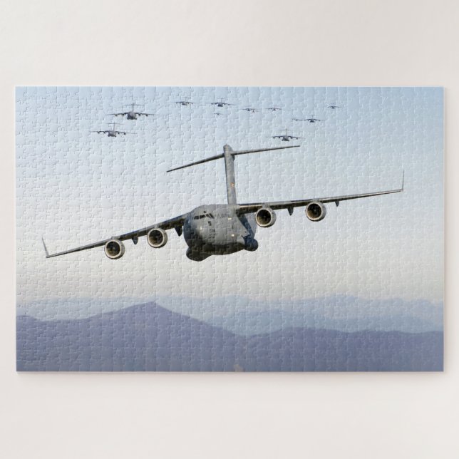 C-17 Globemaster III Aircraft Fly Over  Blue Ridge Jigsaw Puzzle (Horizontal)