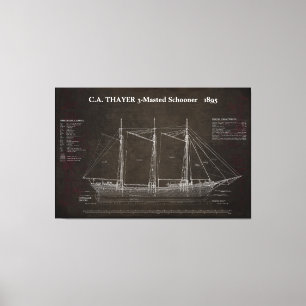 C.A. THAYER 3-Mastered Schooner Blueprint 1895 Canvas Print