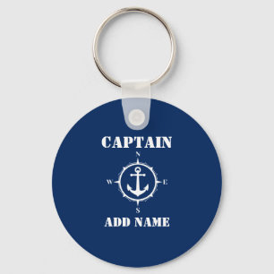 C Anchor Captain Add Name or Boat Name Navy Blue Keychain