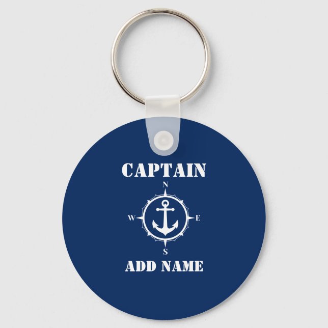 C Anchor Captain Add Name or Boat Name Navy Blue Keychain (Front)