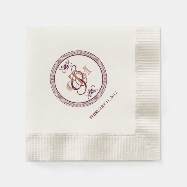 C and M monogrammed cocktail napkins (Front)