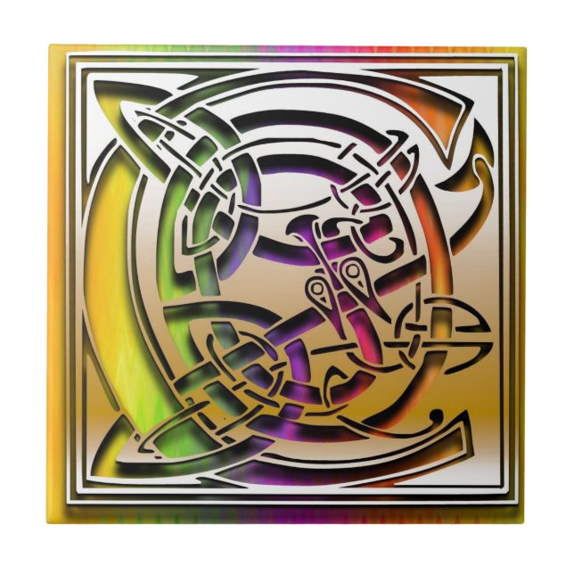 C Celtic Rainbow Custom Monogram Tile (Front)