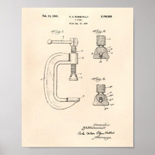 C Clamp 1940 Patent Art Old Peper Poster
