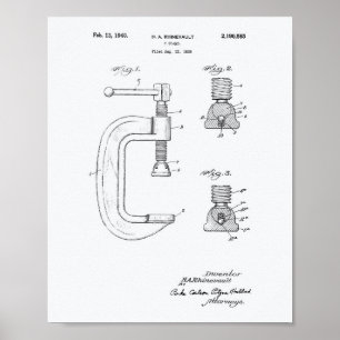 C Clamp 1940 Patent Art White Paper Poster
