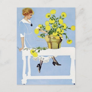 C Coles Phillips ‘Fadeaway Girl’ “Yellow Bouquet” Postcard