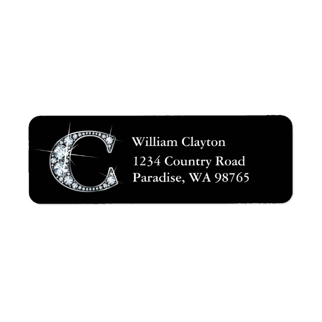 "C" Diamond Bling Monogram Return Address Label (Front)