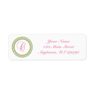C Dot Circle Mongram Address Label (Pink / Green)