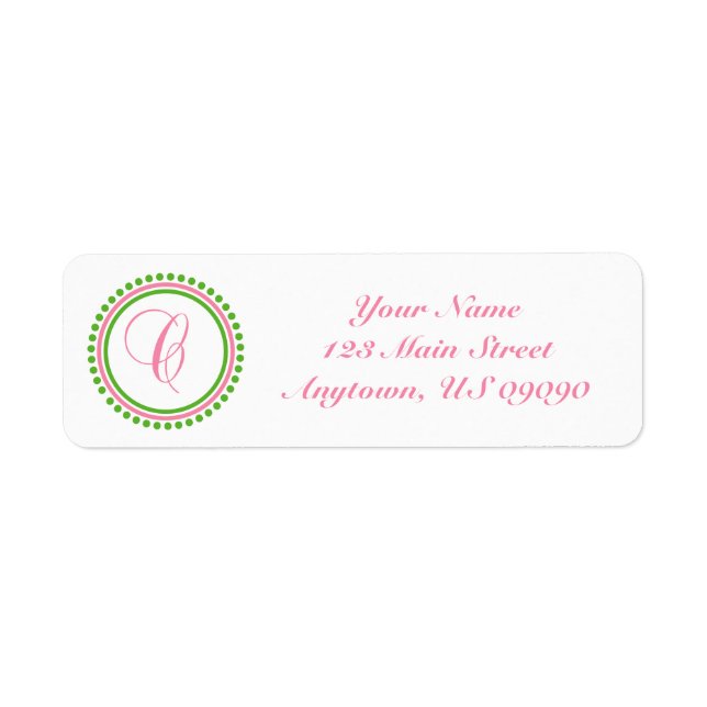 C Dot Circle Mongram Address Label (Pink / Green) (Front)