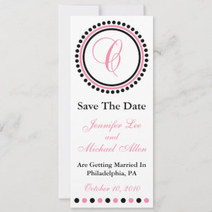 C Dot Circle Monogram Save The Date (Pink / Black)