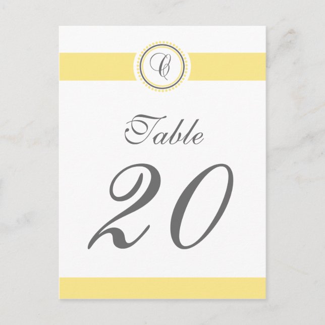 C Dot Circle Monogram Table Number (Yellow / Grey) Postcard (Front)