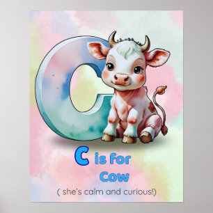 C est pour Vache - Poster pour enfants (numérique)