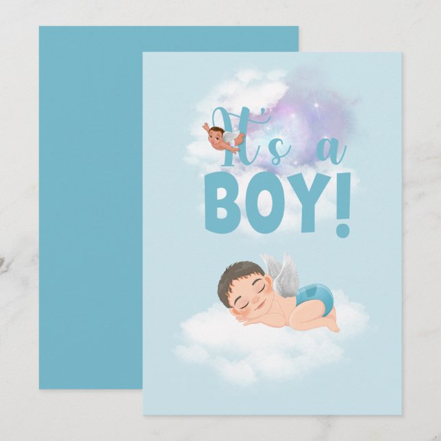 C’est une carte de Faire-part pour bébé garçon (Devant / Derrière)