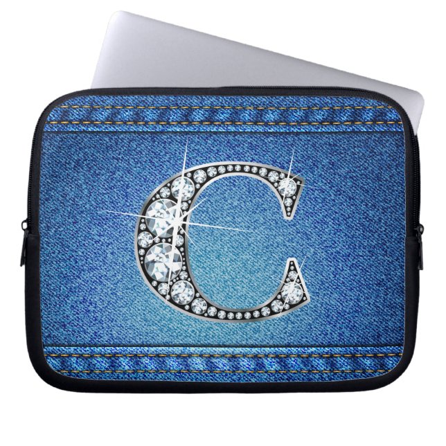C Faux "Diamond" Denim Stitching Electronics Bag (Front)