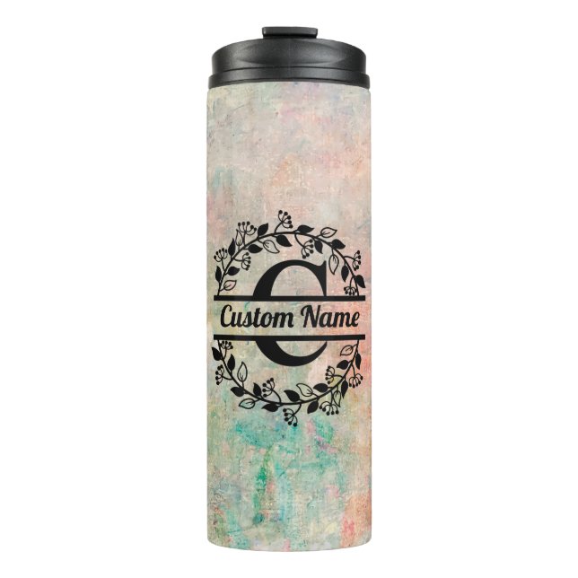 C Floral Monogram Letter Custom Name Thermal Tumbler (Front)