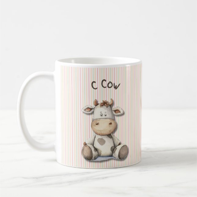 C for Cow: Cute Kids' Mug with Playful Cow Design (Left)