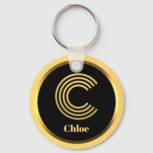 C Gold Monogrammed Letter Personalised Keychain (Front)