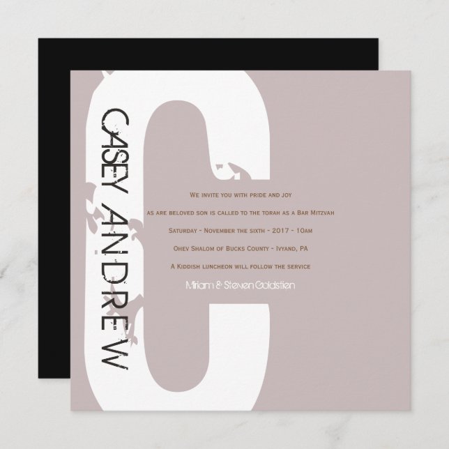C Initial Collection Bar Bat Mitzvah Invitation (Front/Back)