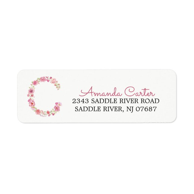c Initial Floral Monogram  Return Address Label (Front)