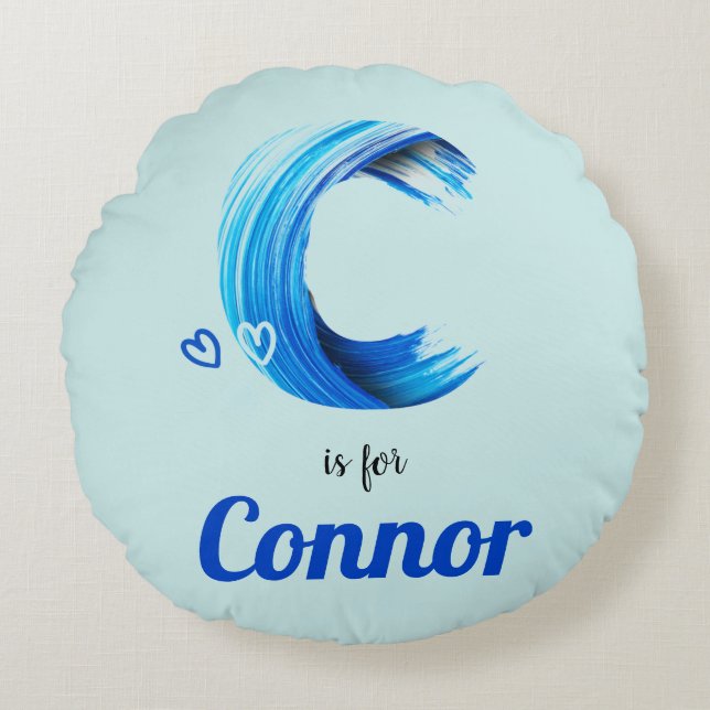 C is for Connor Baby Gift Custom Name Personalized Round Pillow (Front)