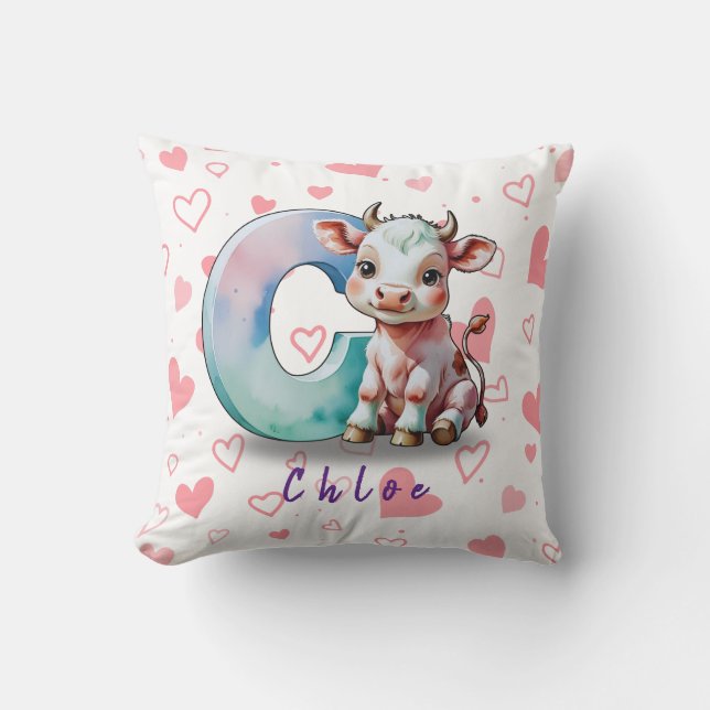C is for Cow – Personalized Baby Pillow with Heart (Front)