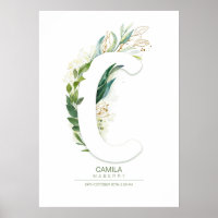 C Letter Monogram Gold Greenery Foliage Chic