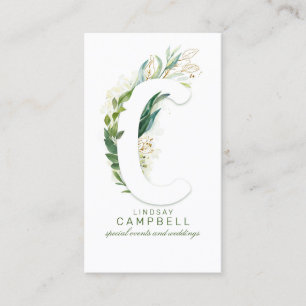 C Letter Monogram Gold Greenery Leaves Elegant Business Card